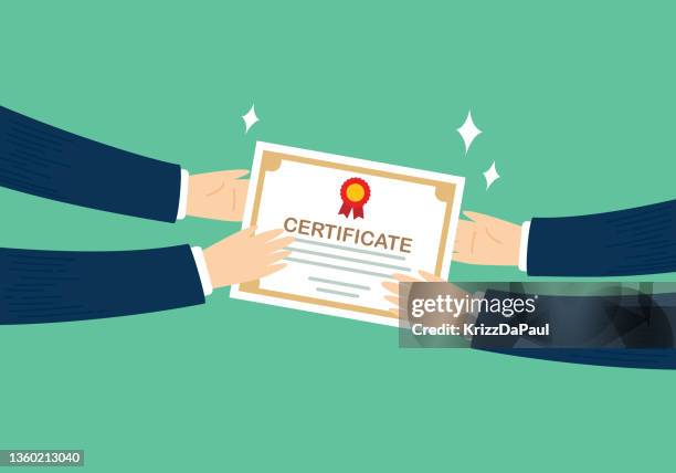 giving certificate - receiving diploma stock illustrations