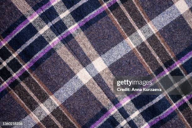textile background with checkered pattern, top view - tweed background stock pictures, royalty-free photos & images