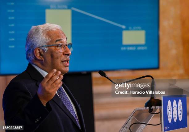 Portuguese Prime Minister Antonio Costa briefs the press to announce new mitigation measures at the end of the Council of Ministers meeting in...