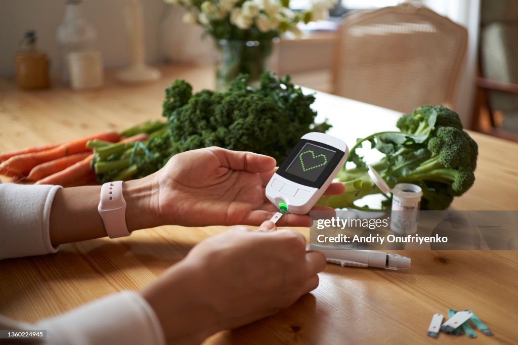 Blood glucose test at home.