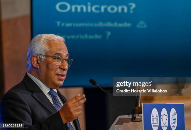 Portuguese Prime Minister Antonio Costa briefs the press to announce new mitigation measures at the end of the Council of Ministers meeting in...