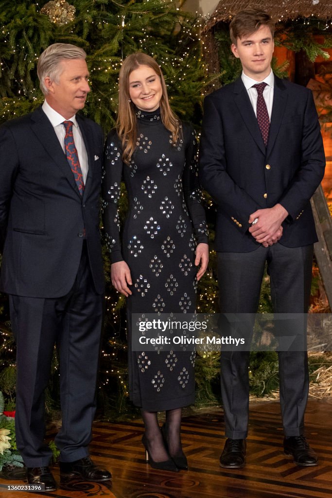 Belgium Royal Family Poses In Front Of Christmas tree At Royal Palace In Brussels