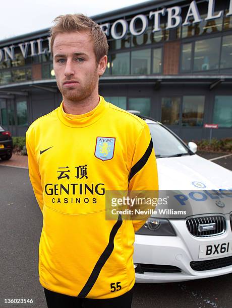 Barry Bannan of Aston Villa attends a photo shoot for the West Midlands Police Don't Drink And Drive campaign at the club's training ground at...