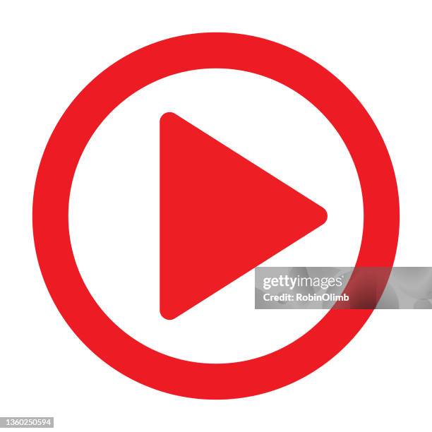 roter kreis-wiedergabeknopf - play button stock-grafiken, -clipart, -cartoons und -symbole