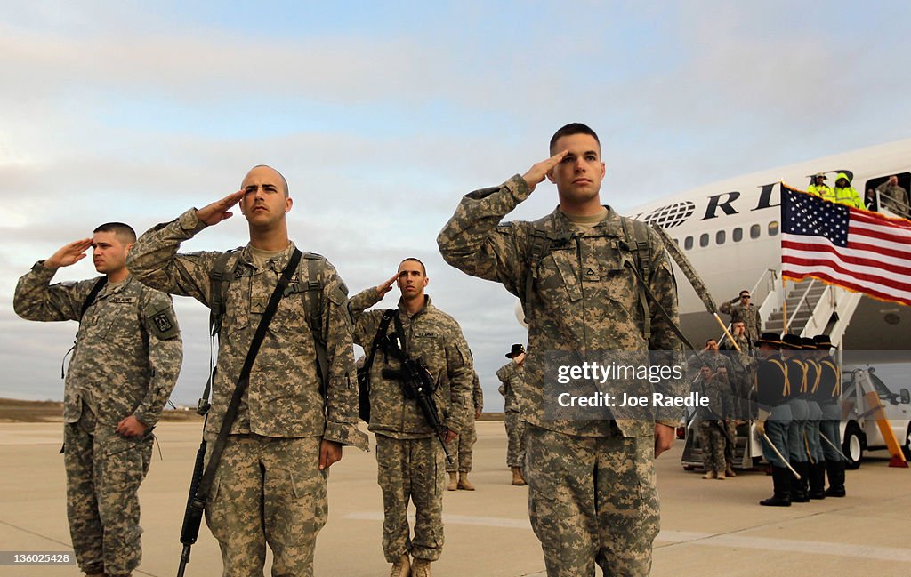 Troops Fly Home From Kuwait To Fort Hood, Texas After U.S. Forces Leave Iraq