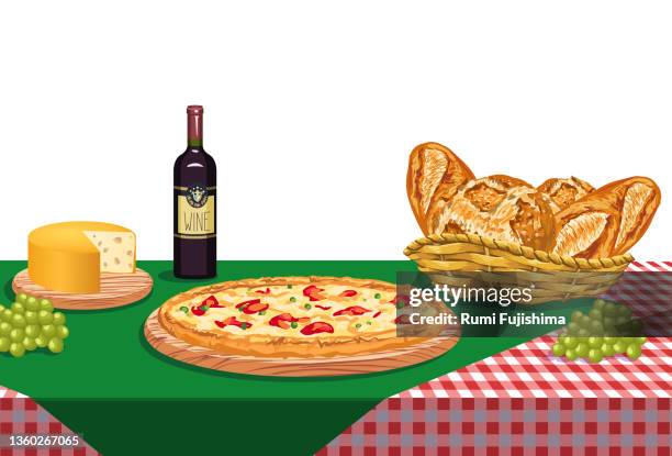 illustrations, cliparts, dessins animés et icônes de cuisine italienne - nappe-table