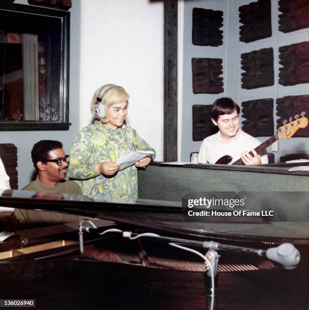 Marvell Thomas, R and B singer Etta James and David Hood recording at Fame Studios circa 1967 in Muscle Shoals, Alabama.