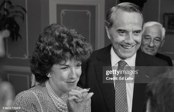 View of married American politicians, former US Secretary of Transportation Elizabeth Dole and Senator Bob Dole during the 1988 Republican National...