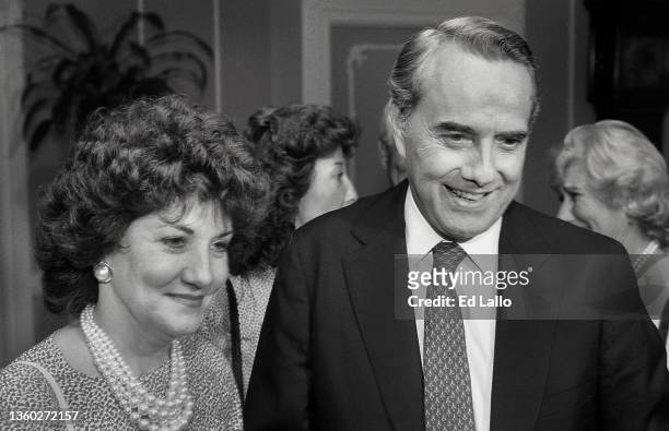 View of married American politicians, former US Secretary of Transportation Elizabeth Dole and Senator Bob Dole during the 1988 Republican National...