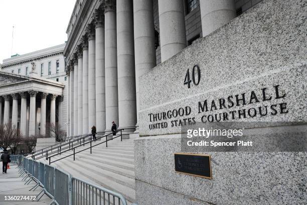 The Thurgood Marshall United States Courthouse is seen in Manhattan as the jury deliberates in the case against Ghislaine Maxwell on December 21,...