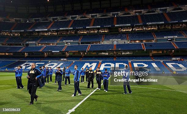 Players of Ponferradina walk on the pitch before the round of last 16 Copa del Rey second leg match between Real Madrid and Ponferradina, at Estadio...