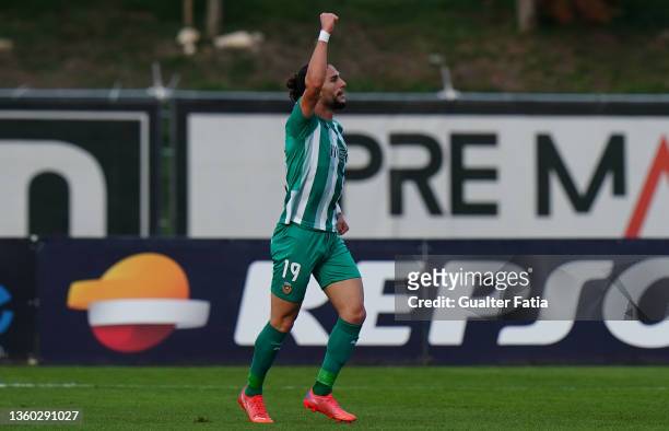 Pedro Mendes of Rio Ave FC celebrates after scoring a goal during the Liga Portugal 2 match between Casa Pia AC and Rio Ave FC at Estadio Pina...