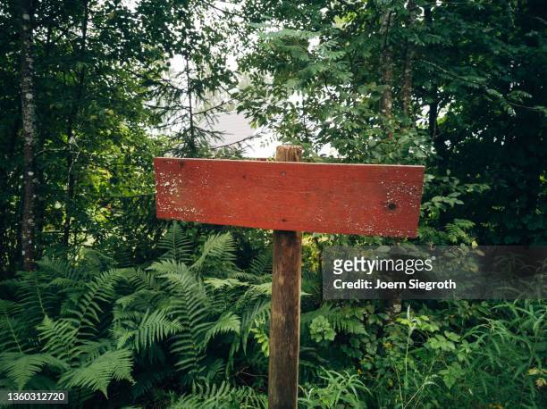 old wooden sign at forest - woodland border stock pictures, royalty-free photos & images