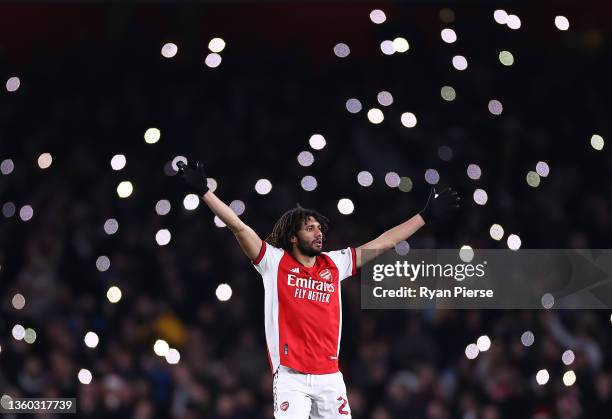 Mohamed Elneny of Arsenal reacts during the Carabao Cup Quarter Final match between Arsenal and Sunderland at Emirates Stadium on December 21, 2021...