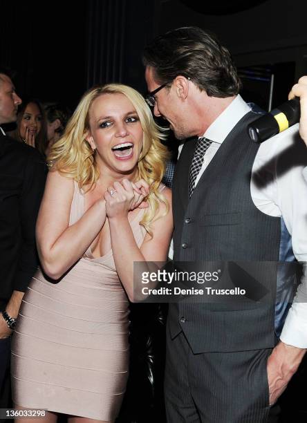 Newly engaged Britney Spears and Fiance Jason Trawick celebrate Jason's 40th birthday at Chateau Nightclub on December 16, 2011 in Las Vegas, Nevada.
