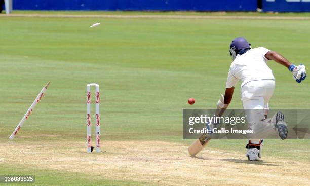 Mahela Jayawardene of Sri Lanka is run out by Jacques Kallis of South Africa during day three of the 1st Test match between South Africa and Sri...