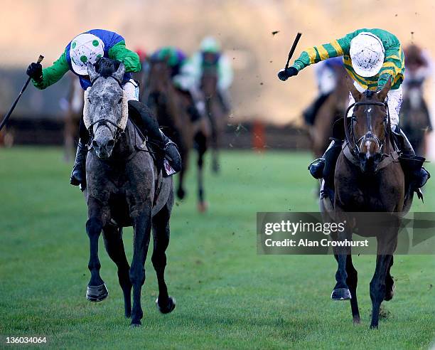 Timmy Murphy riding Water Garden win the Foundation Developments Novices' Handicap Hurdle Race from Well Hello There at Ascot racecourse on December...