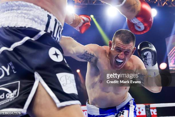 Paul Gallen and Darcy Lussick fight during their Footy Fight Night Christmas Bash heavyweight bout at The Star on December 22, 2021 in Sydney,...