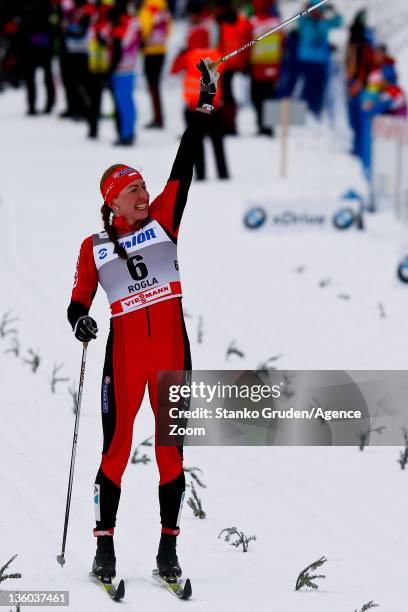 Justyna Kowalczyk of Poland takes 1st place during the FIS Cross Country World Cup Women's 10km Mass Start on December 17, 2011 in Rogla, Slovenia.