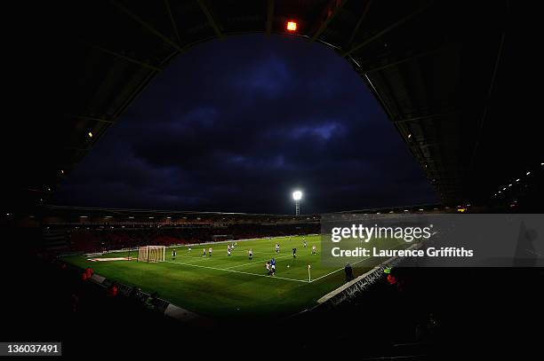 General view of play during the npower Championship match between Doncaster Rovers and Leicester City at Keepmoat Stadium on December 17, 2011 in...