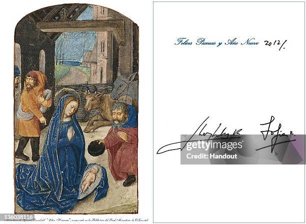 In this handout photo from the Spanish Royal Household, shows the Christmas card of King Juan Carlos of Spain and Queen Sofia.