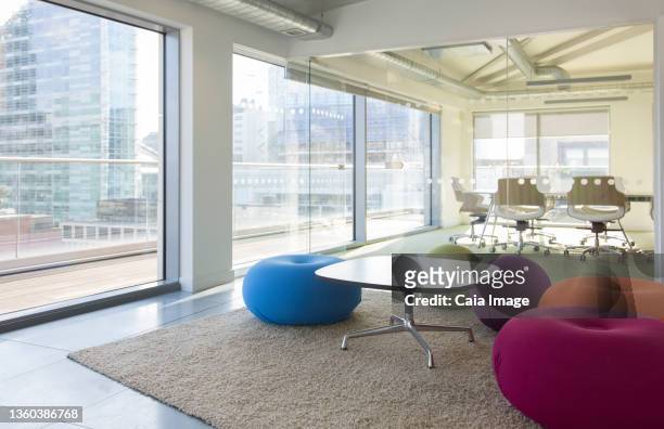 creative open plan office space with bean bag chairs - bean bags stock pictures, royalty-free photos & images
