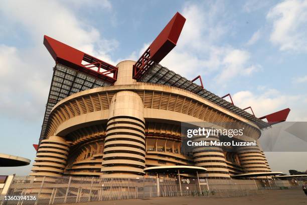 General view outside the stadium prior to the Serie A match between FC Internazionale and Torino FC at Stadio Giuseppe Meazza on December 22, 2021 in...