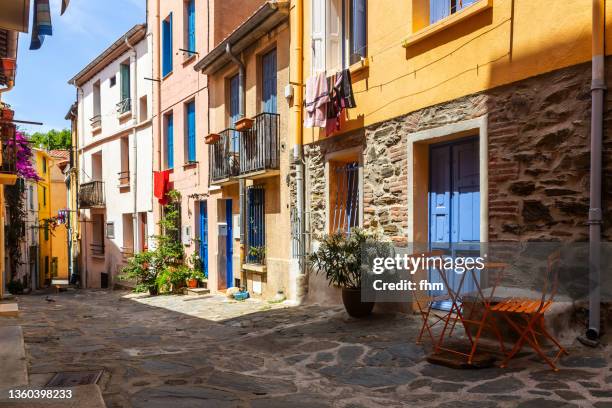 street in a traditional french village - languedoc rousillon stock pictures, royalty-free photos & images