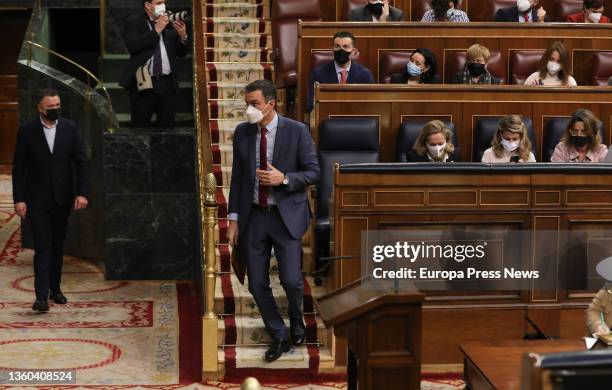 The President of the Government, Pedro Sanchez, in the plenary session of the Congress of Deputies, on 22 December, 2021 in Madrid, Spain. During...