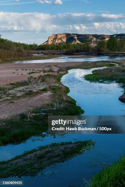 north platte river mitchell nebraska,scenic view of lake against sky,scottsbluff,nebraska,united states,usa - scotts bluff national monument stock pictures, royalty-free photos & images