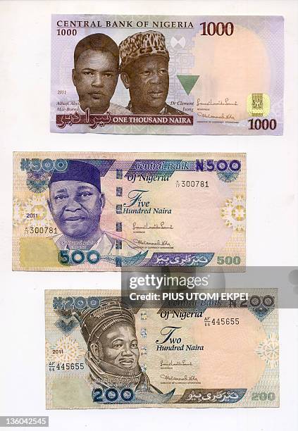 View dated on December 21, 2011 in Lagos show Nigerian bank notes, the Naira in different denominations. AFP PHOTO / PIUS UTOMI EKPEI