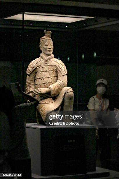 terrakotta-krieger aus nächster nähe - terrakotta armee stock-fotos und bilder