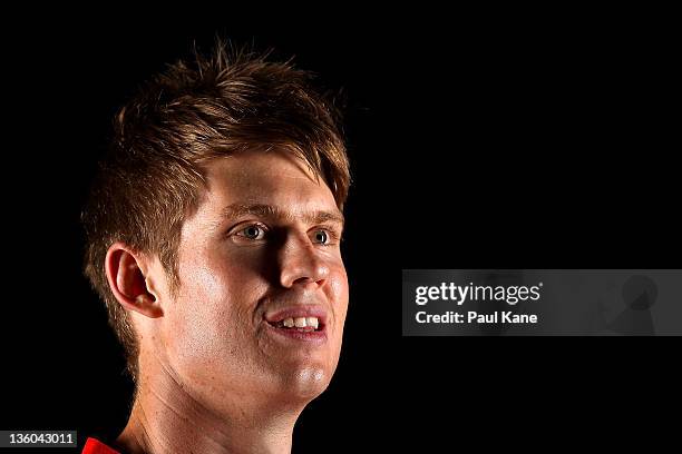 Cameron Tovey poses during a Perth Wildcats NBL portrait session at the WA Basketball Centre on December 21, 2011 in Perth, Australia.