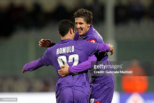 Stevan Jovetic of ACF Fiorentina celebrates after scoring a goal during the Serie A match between ACF Fiorentina and Atalanta BC at Stadio Artemio...