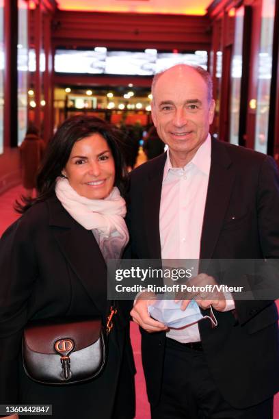 Nadia Copé and Jean-Francois Copé attend Laurent Gerra "Sans Moderation-Nouvelle Cuvée" Show at L'Olympia on December 22, 2021 in Paris, France.