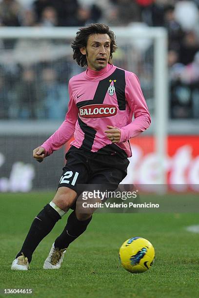 Andrea Pirlo of Juventus FC in action during the Serie A match between Juventus FC and Novara Calcio at Juventus Arena on December 18, 2011 in Turin,...