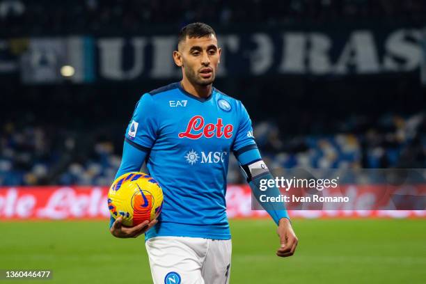 Faouzi Ghoulam of SSC Napoli during the Serie A match between SSC Napoli and Spezia Calcio at Stadio Diego Armando Maradona on December 22, 2021 in...