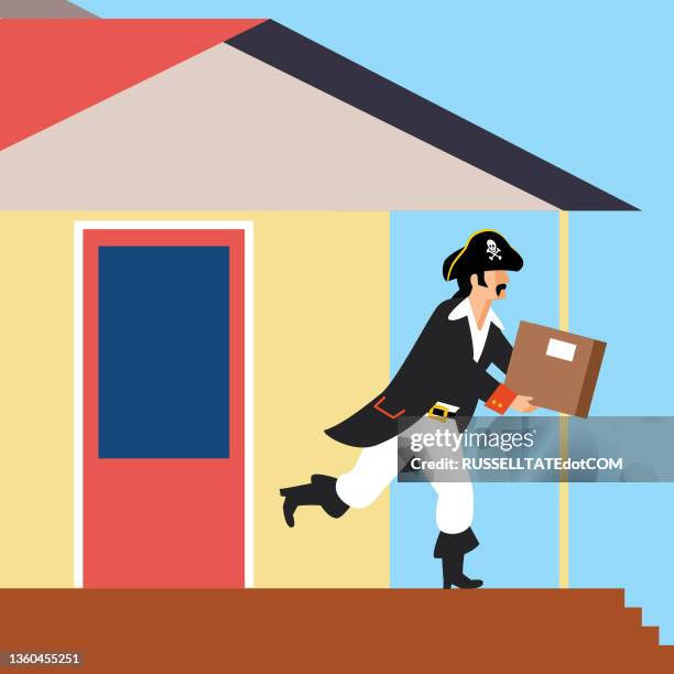 pirate stealing a package from a front porch - front porch stock illustrations