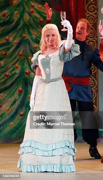 Holly Madison and Jaime Gallagher perform in the Nevada Ballet Theatre presentatation of "The Nutcracker" at Paris Las Vegas on December 17, 2011 in...