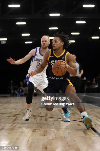 Carsen Edwards of the Salt Lake City Stars dribbles past TJ Haws of the Lakeland Magic during the NBA G League Winter Showcase at the Mandalay Bay...