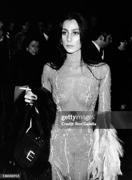 Cher attends Metropolitan Museum of Art Costume Institute Exhibition "Romantic and Glamorous Hollywood Design" on November 20, 1974 at the...