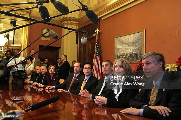 Speaker of the House Rep. John Boehner , House Majority Leader Rep. Eric Cantor and Republican negotiators for a conference committee of payroll tax...
