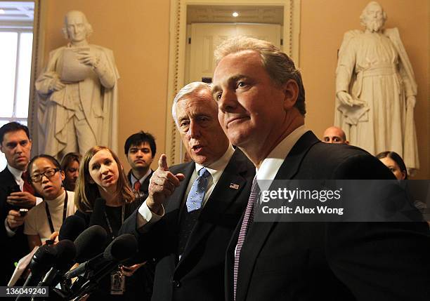 House Minority Whip Rep. Steny Hoyer and Rep. Chris Van Hollen speak to the media December 21, 2011 on Capitol Hill in Washington, DC. The House...