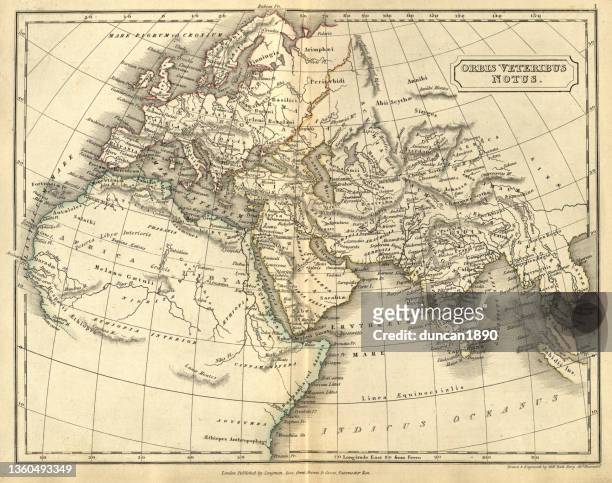 antike landkarte von orbis veteribus notus, alte welt - turkey middle east stock-grafiken, -clipart, -cartoons und -symbole