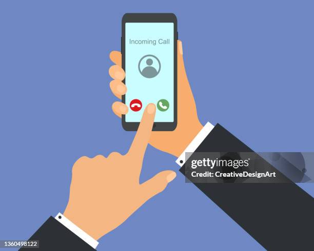 hand holding smartphone with incoming call on screen - stranger stock illustrations