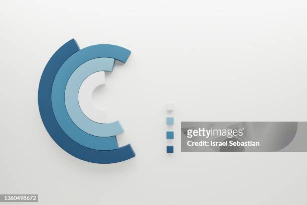 top view of a ring-shaped financial chart in gradient blue on a white background. - schaubild stock-fotos und bilder