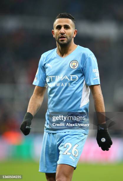 Riyad Mahrez of Manchester City looks on during the Premier League match between Newcastle United and Manchester City at St. James Park on December...