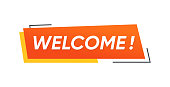 Welcome text ribbon banner vector design