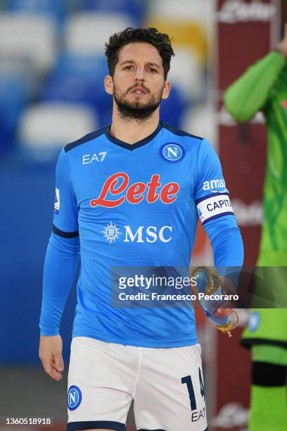 Dries Mertens of SSC Napoli during the Serie A match between SSC Napoli and Spezia Calcio at Stadio Diego Armando Maradona on December 22, 2021 in...