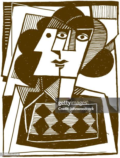 ilustraciones, imágenes clip art, dibujos animados e iconos de stock de caras abstractas dibujadas - cubismo